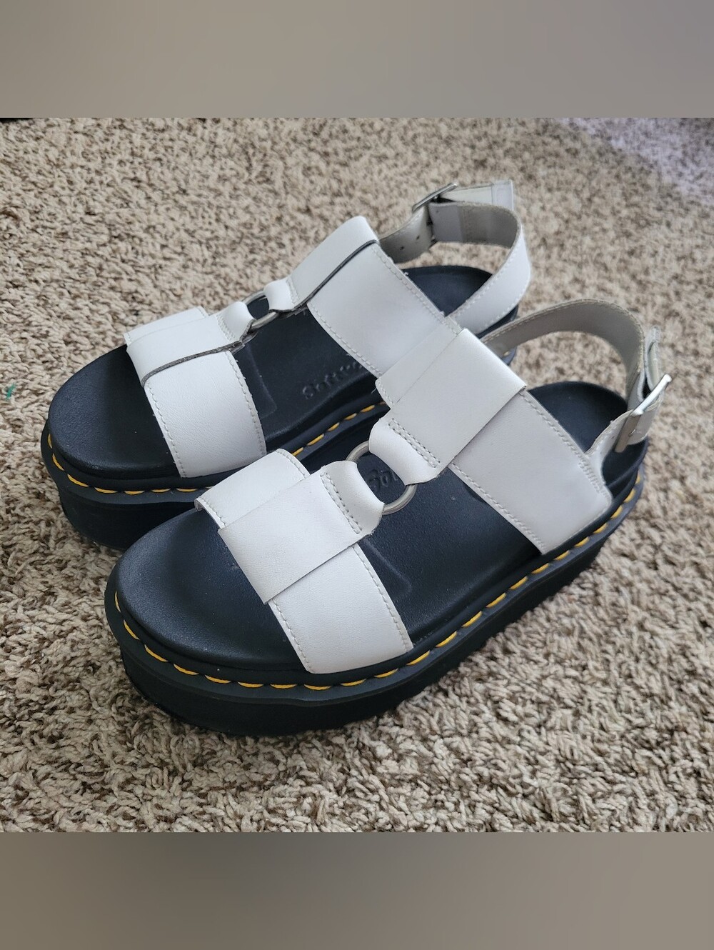 Dr. Martens Francis Sandals Shoes White Black Leather Platform Chunky Ring 7